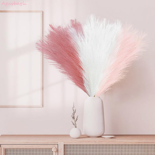 Agusbagli 30pcs Pink Faux Pampas Grass, 21.6in Fluffy Artificial Colored Pompas Grass Short Blush Fake Pampas Stems Vase Filler Flower Arrangement for Home Wedding Centerpieces Boho Decor