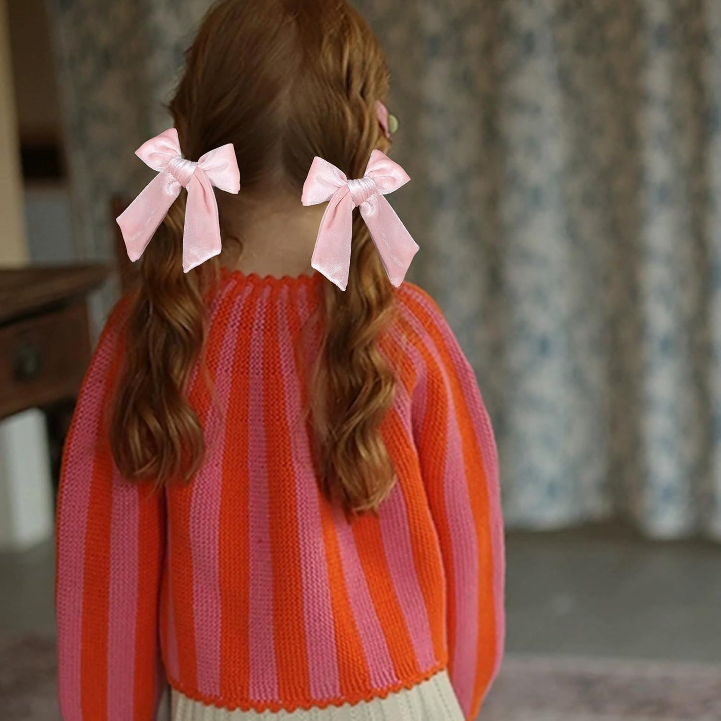 2pc Light Pink Hair Bows 4" Soft Velvet Ribbon Bowknot Alligator Clip for Teen Toddler Baby Girls Kids Women Birthday Tutu Dress Ponytail Decor Accessory Valentines Gift
