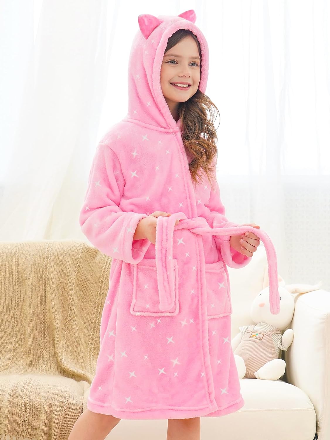 Doctor Unicorn Soft Hooded Rainbow Bathrobe Sleepwear for Girls