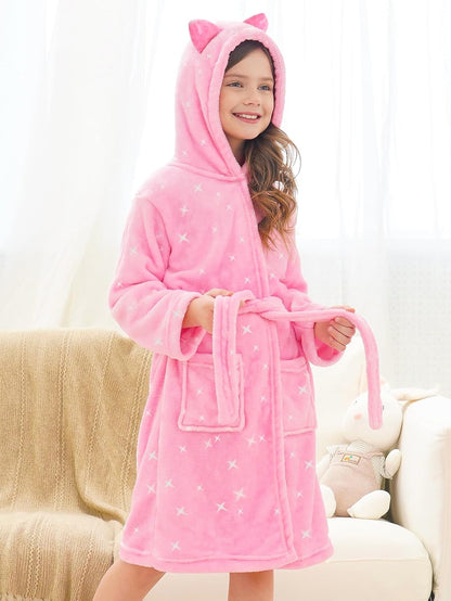 Doctor Unicorn Soft Hooded Rainbow Bathrobe Sleepwear for Girls