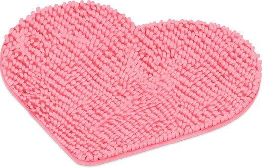 Photect Pink Heart Shaped Rug, Non-Slip Chenille Bathroom Mat for Mom, Washable Soft Plush Carpet for Bedroom, Living Room & Entryway, Lovely Gift for Mother's Day 20'' x 24''