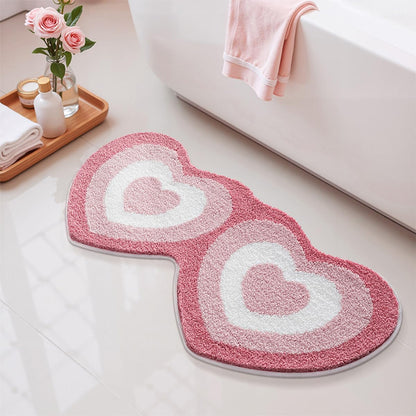 Cute Heart Bath Mat, Red Pink Warm Color Girls' Bathroom Rug, Fluffy and Soft, Anti Slip, High Absorbent, Easy to Clean, Machine Washable for Tub, Shower Mat, 19.7" x 39.4", Heart to Heart
