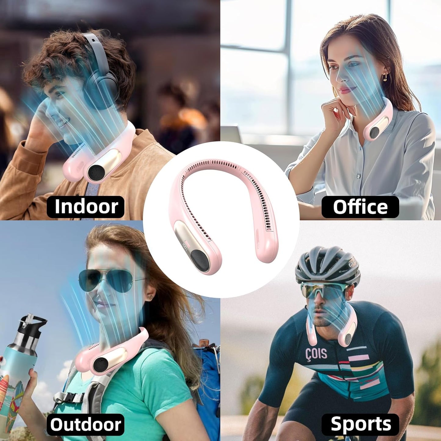 Portable Neck Fan, Personal Wearable Bladeless Fan for Outdoor Indoor, LED Display, 360° Cooling, 4-Speeds, 6000mAh USB Rechargeable, Birthday Gifts for Men Women Dad Mom (Pink)