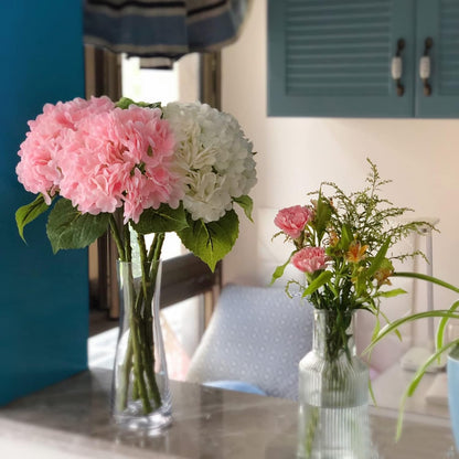 RUZUQE 4 Pcs Hydrangea Artificial Flower 2 White + 2 Pink 21'' Long Stem Lifelike Real Touch YalzoneMet Hydrangea Latex for Home Kitchen Decoration Bridal Bouquet Wedding Outdoor Decor