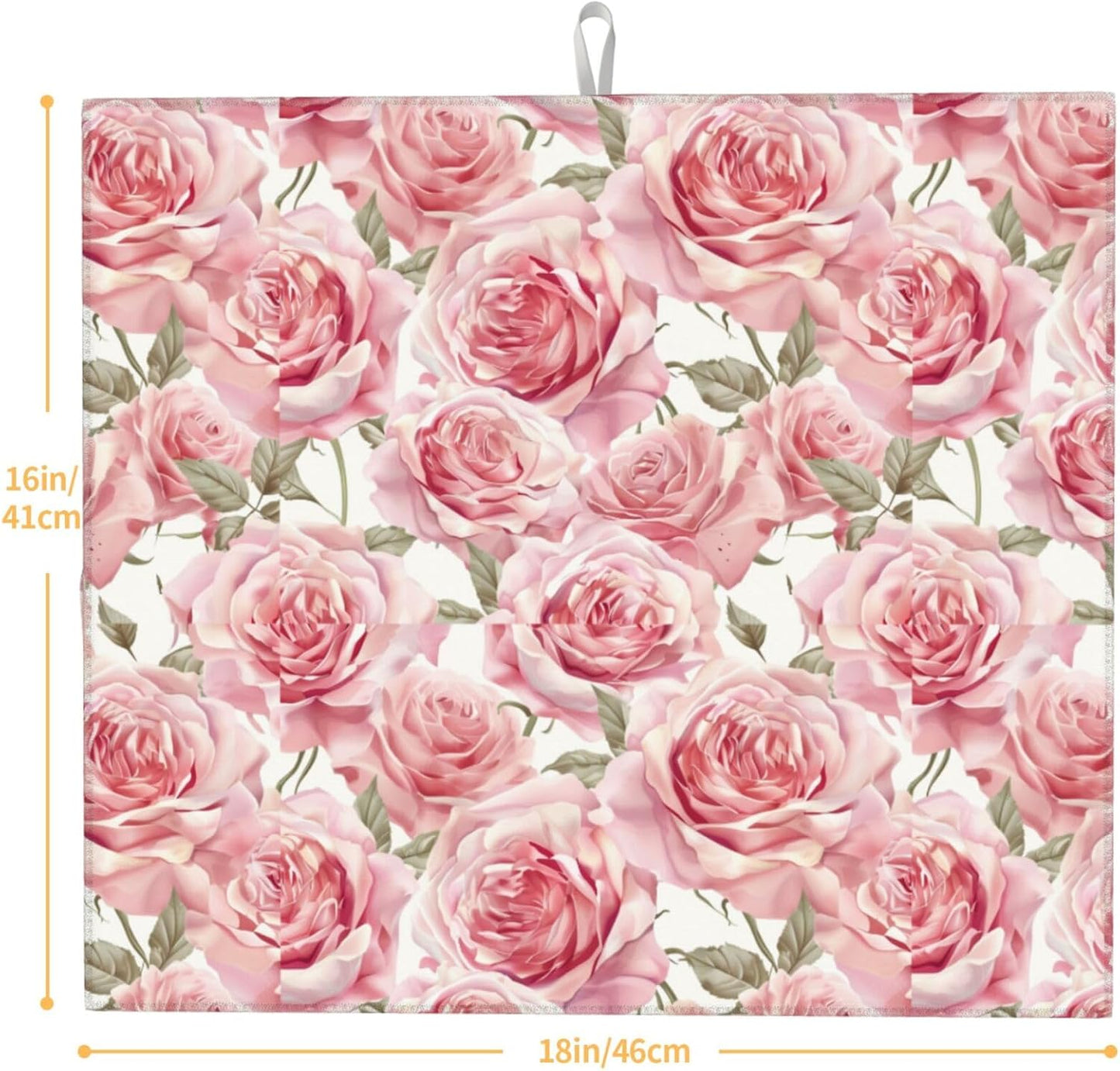 Pink Rose Dish Drying Mat For Kitchen Counter Romantic Floral Dry Mats Microfiber Dish Drainer Mat Protector Pad Absorbent Fast Drying Kitchen Must-Have 16x18 Inch