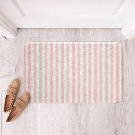 Homewish Pink White Striped Bathroom Rugs,Geometric Stripes Non Slip Bath Mat Coquette Sweet Bathroom Indoor Floor Mats,Modern Shaggy Absorbent Bathtub Decor Rug,20"x32"