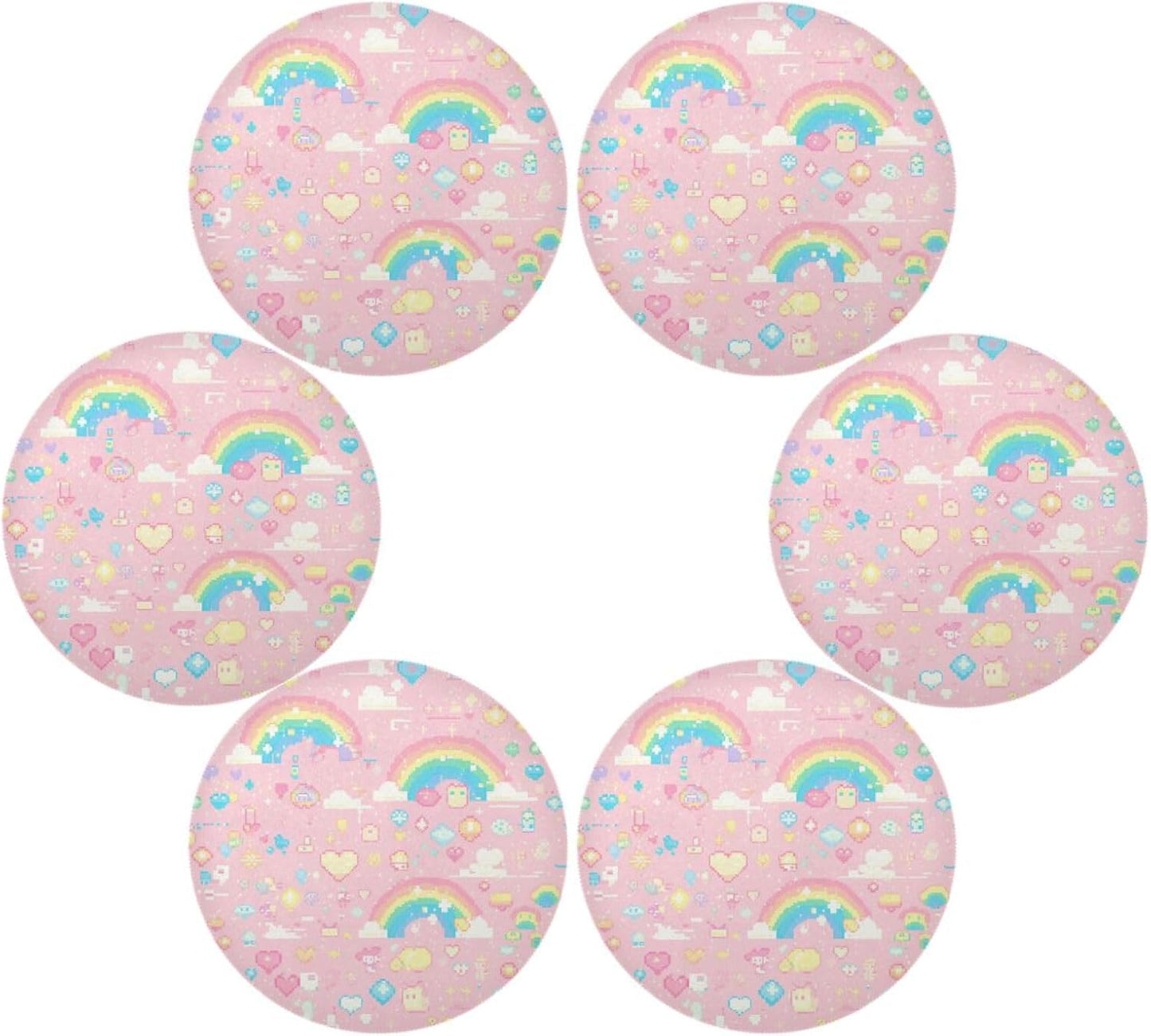 Pixal Peach Pattern Rainbow placemats round washable reusable chalkboard placemats rustic individuales para 15.4x15.4in set of 6