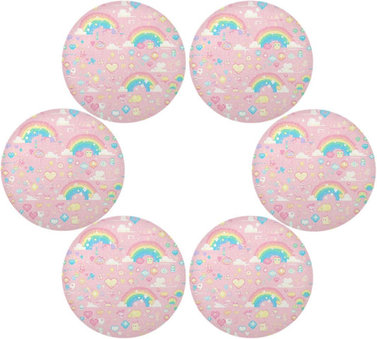 Pixal Peach Pattern Rainbow placemats round washable reusable chalkboard placemats rustic individuales para 15.4x15.4in set of 6