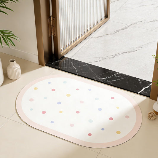 Quick-Dry Bathroom Rug, Non-Slip Thin Bath Mat with Rubber Backing, Fresh Polka Dot Design for Spring & Summer, Soft Water-Absorbing Floor Mat for Bathroom, Shower, Sink, Multi-Color, 17x25