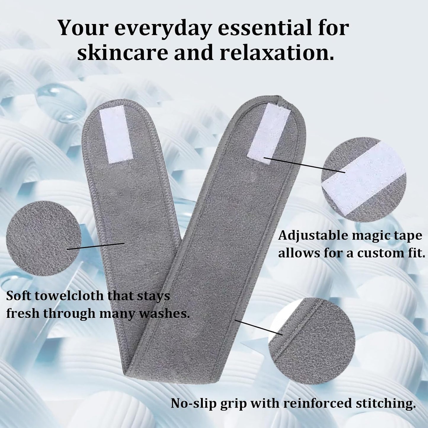 4 Pack Adjustable Makeup Headbands – Non-Slip Spa Facial Headband & Facial Hair Wrap, Adjustable Washable Towel for Shower, Yoga, Gym, Salon & Home Use (Fits All), HZFD-BB
