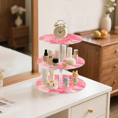 Peach Marble Circular Acrylic Tray Waterproof Display Stand Party