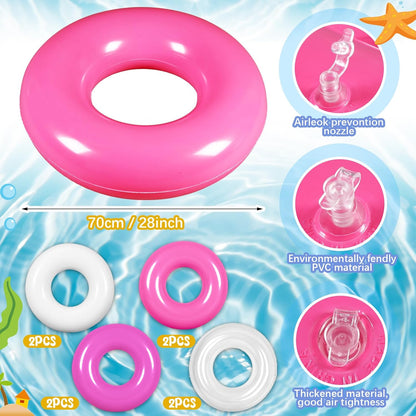 Arrowbash 8 Pcs 28 Inch Swimming Pool Floats for Adults, Inflatable Pool Float Tubes Bulk, Women & Men Swimming Ring Floaties for Beach Party Decoration River Lake Summer Vacation Holiday