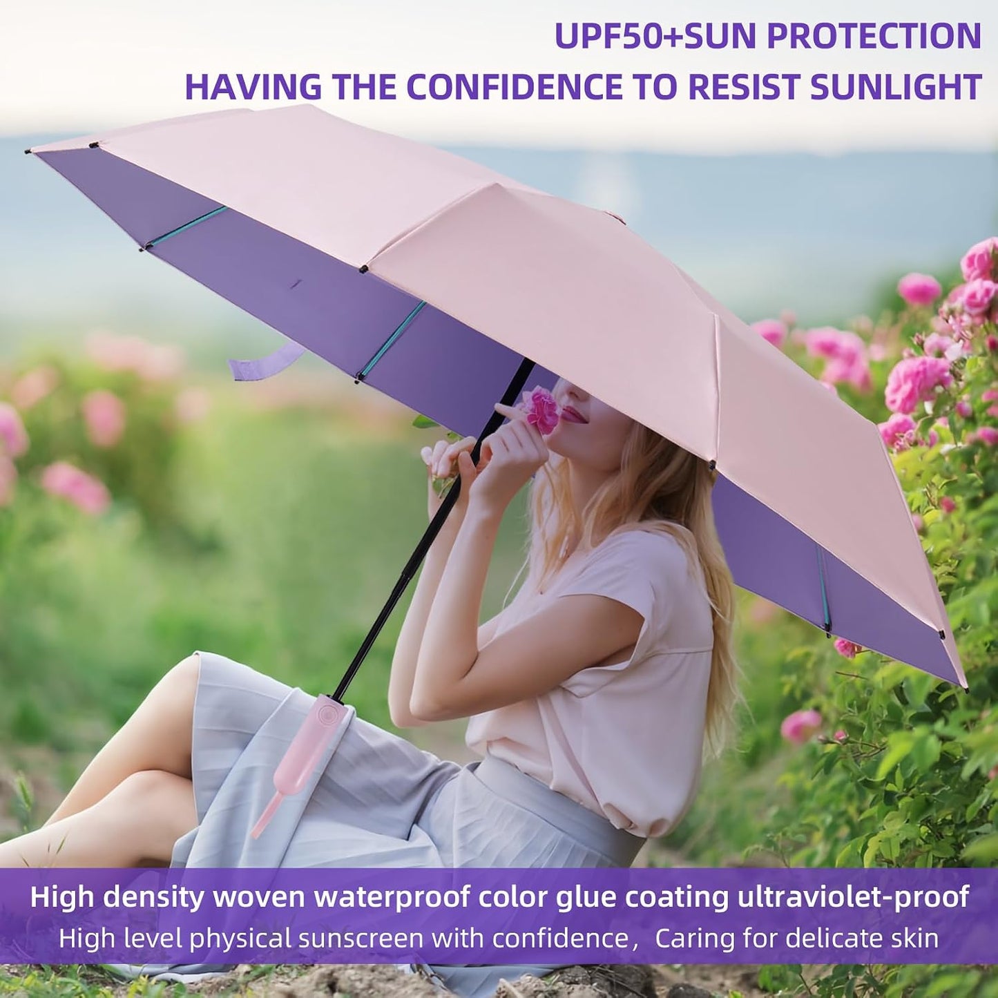 Folding Umbrella Anti-UV Compact Durable Folding Umbrella Auto Open Close Windproof Travel Umbrella Premium Grip Fits Backpack
