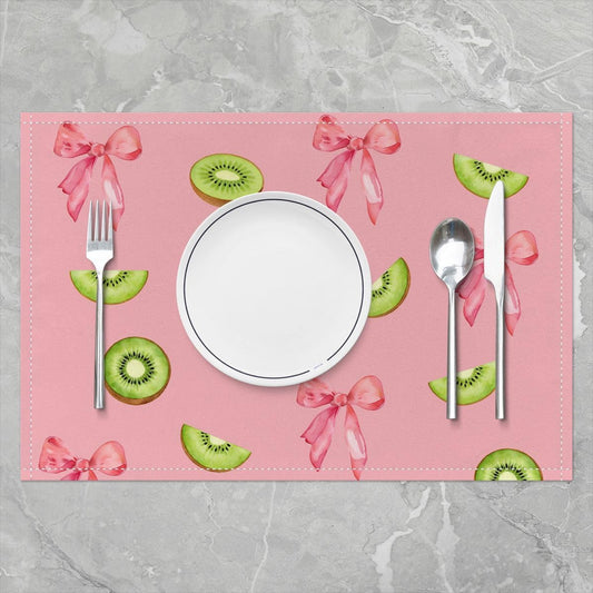 Pink Bow Placemats Set of 4 12x18 Inch Cute Coquette Bow Knot Table Mats for Party Kitchen Dining Decoration Holiday Seasonal Kiwifruit Themed Place Mat for Dinner Table Indoor Outdoor Non-Slip