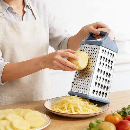 Box grater for kitchen 6 Sided - Cheese Graters Handheld, Stainless Steel Shredder for Food Vegetable Carrot Potato Tomato (Pink)