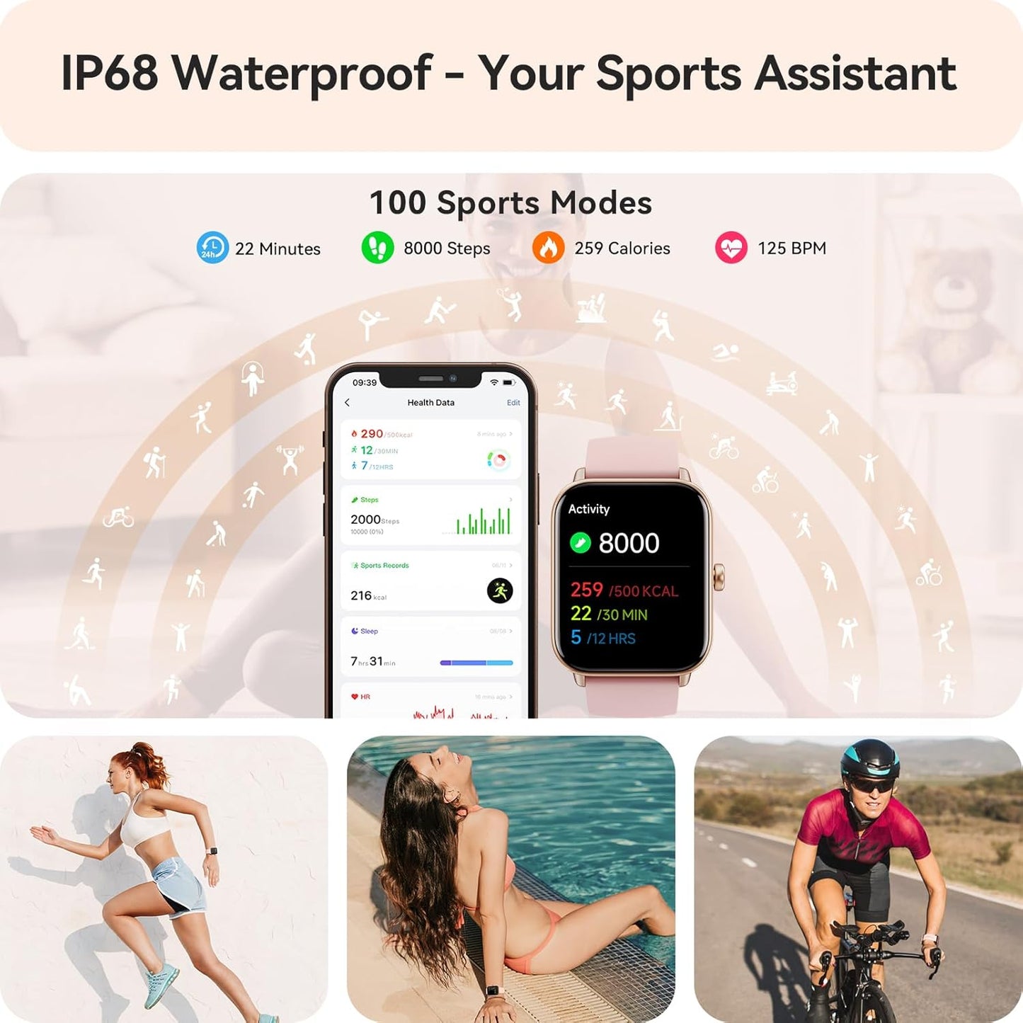 Smart Watch for Women Android & iPhone, Alexa Built-in, IP68 Waterproof Activity Fitness Tracker with Bluetooth Call (Answer/Make), 1.8" Smartwatch with Heart Rate/SpO2/Sleep Monitor, 100+ Sports Mode | Pink