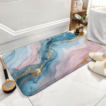 Marble Bathroom Rugs Mat 15.7" x23.6, Modern Luxury Foil Texture Pink Blue Gold Marble Extra Soft Microfiber Bath Rugs, Non-Slip Bath Carpet, Absorbent Bath Mat for Bathroom Floor, Tub and Shower