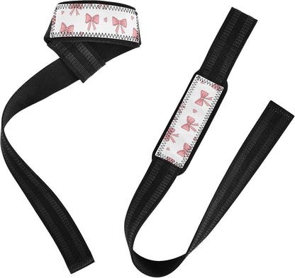 Pink Bows Hearts Print Lifting Wrist Straps for Weightlifting Powerlifting Anti Slip Deadlift Straps with Neoprene Padding Hand Grip Wraps for Gym Workout Strength Training Bodybuilding