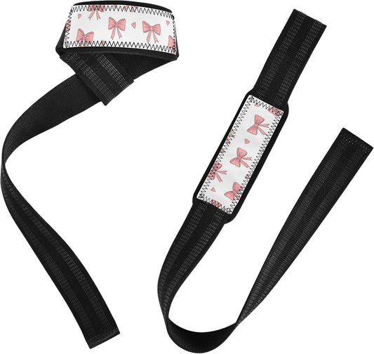 Pink Bows Hearts Print Lifting Wrist Straps for Weightlifting Powerlifting Anti Slip Deadlift Straps with Neoprene Padding Hand Grip Wraps for Gym Workout Strength Training Bodybuilding