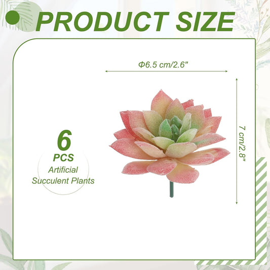 uxcell 6 Pcs Artificial Succulent Plants, Small Realistic Fake Plants Colorful Faux Artificial Flocking Lotus Flowers for Home Office Garden Flower Hotel Decoration, Pink