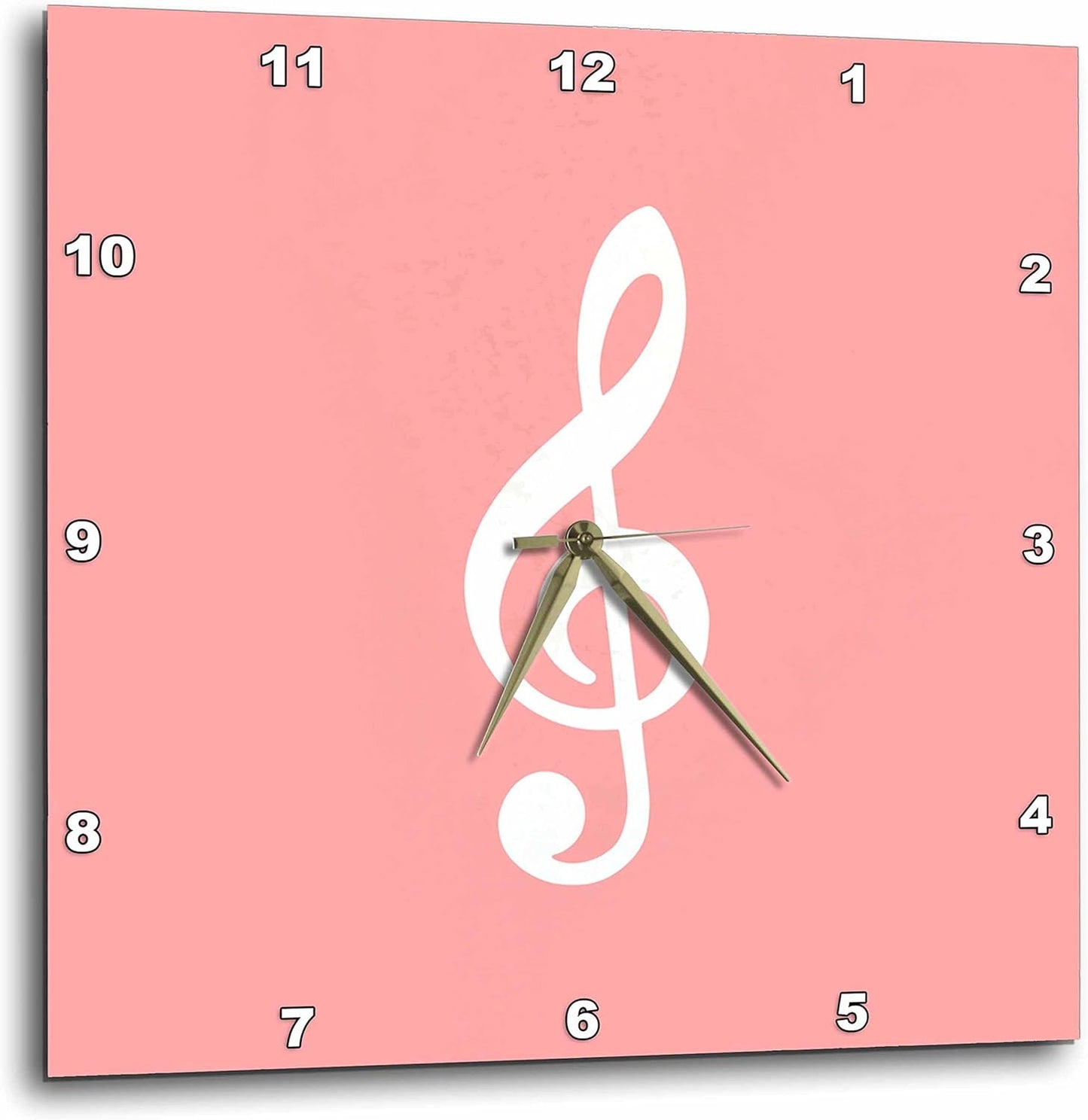 3D Rose Coral Pink Treble Notation-G Clef Musical Note Musician Wall Clock, 15" x 15"