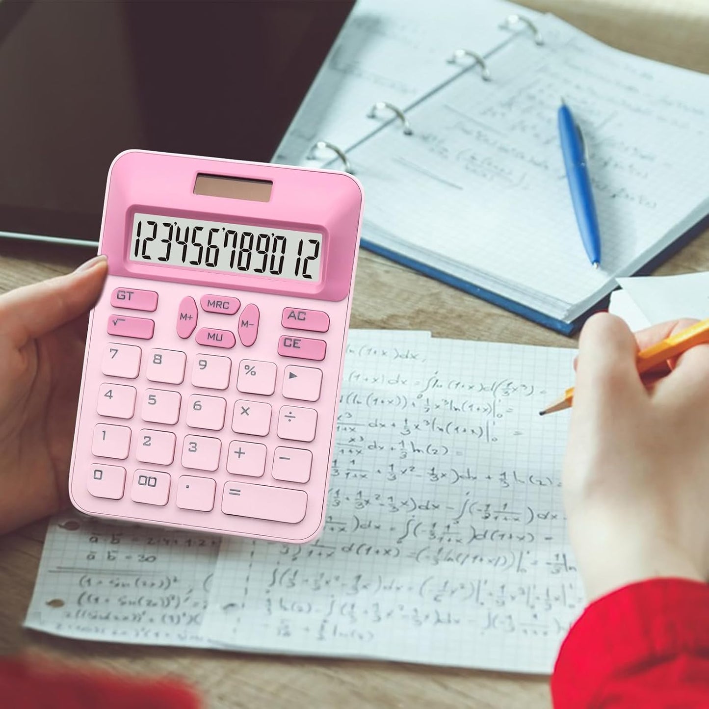 Pink Calculator, Basic Calculator with 12 Digit LCD Display, Pink Office Supplies, Cute Accessories for Office, Home, School, Shop