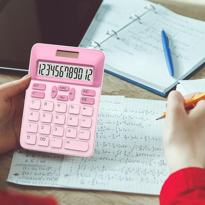 Pink Calculator, Basic Calculator with 12 Digit LCD Display, Pink Office Supplies, Cute Accessories for Office, Home, School, Shop