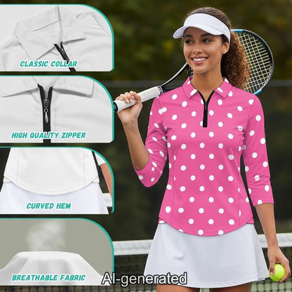 Boatee Golf Shirts for Women 3/4 Sleeve Cloth Quarter Zip Suitable for Outdoor Sports for Winter Outdoor Sports