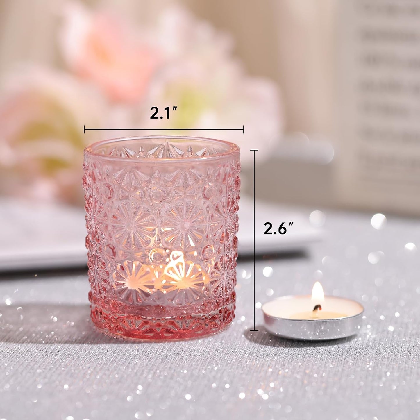 Lanttu 36 Pack Pink Votive Candle Holder 2.2ʺ*2.6ʺ Tealight Candle Holders | for Wedding Table Centerpieces, Birthday Parties, Anniversary, Pink Bridal Shower and Holiday Decorations