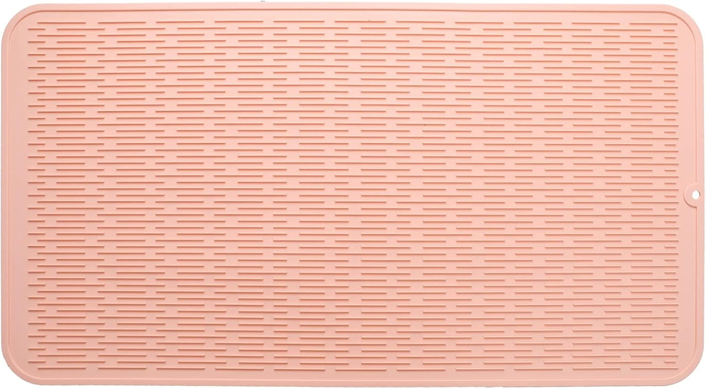 MicoYang Silicone Dish Drying Mat for Multiple Usage,Easy clean,Eco-friendly,Heat-resistant Silicone Mat for Kitchen Counter or Sink,Refrigerator or Drawer Liner Pink 4XL 32 inches x 18 inches