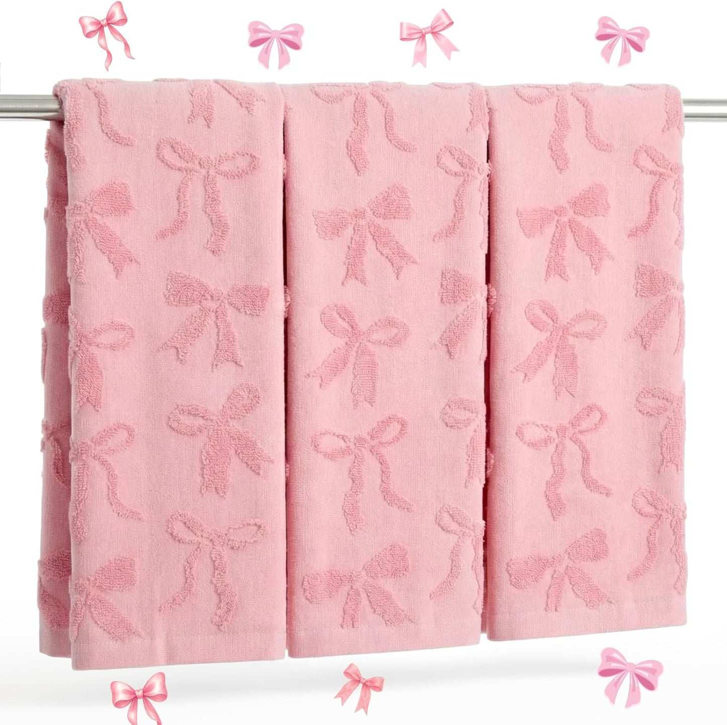 Gilprop 3 Pcs Pink Hand Towels for Bathroom Coquette Bow Towels Pink Bath Decor Cotton Absorbent Decorative Jacquard Kitchen Towel Preppy Bathroom Decor Bridal Shower Wedding Gift