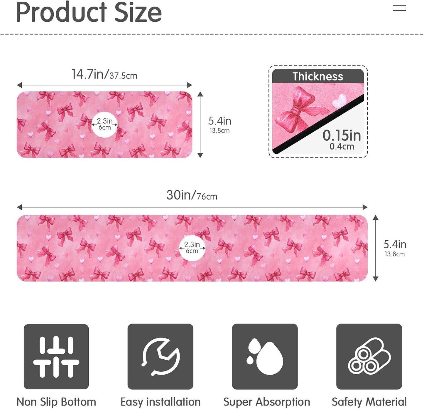 Light Pink Bows Hearts Valentines Faucet Drying mat Silicone Kitchen Faucet Mat Sink Splash Guard Drip Catcher Dish Soap Sponge Holder for Guard Bathroom Farmhouse S