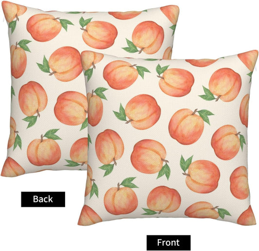 Watercolor Peach Throw Pillow Covers Hand Drawn Peaches Pillow Cover 20x20 Inch Set of 2 Fruit Pattern Square Pillowcase Decorative Cushion Cases for Couch Sofa