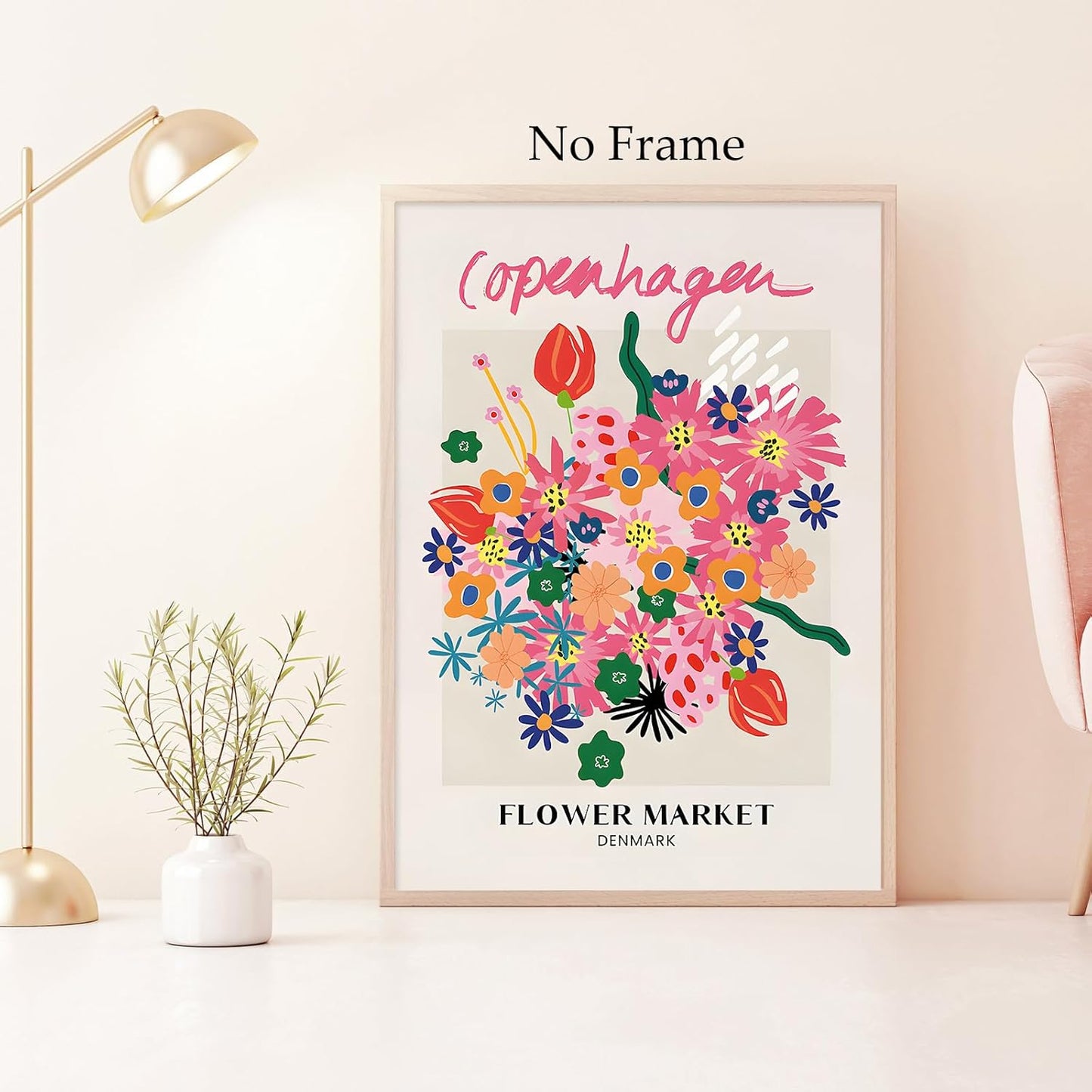 Copenhagen Flower Market Wall Art Pink Flower Pictures Abstract Matisse Art Poster Flower Market Canvas Wall Art Aesthetic Preppy Paintings Pink Matisse Canvas Danish Pastel Painting 16x24inch No