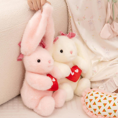 PEACH CAT Love Bunny Stuffed Animals Holds Red Heart 8" Cute Rabbit Plushies Soft Plush Toys Romantic Sweet Gifts for Girlfriends Kids Pink