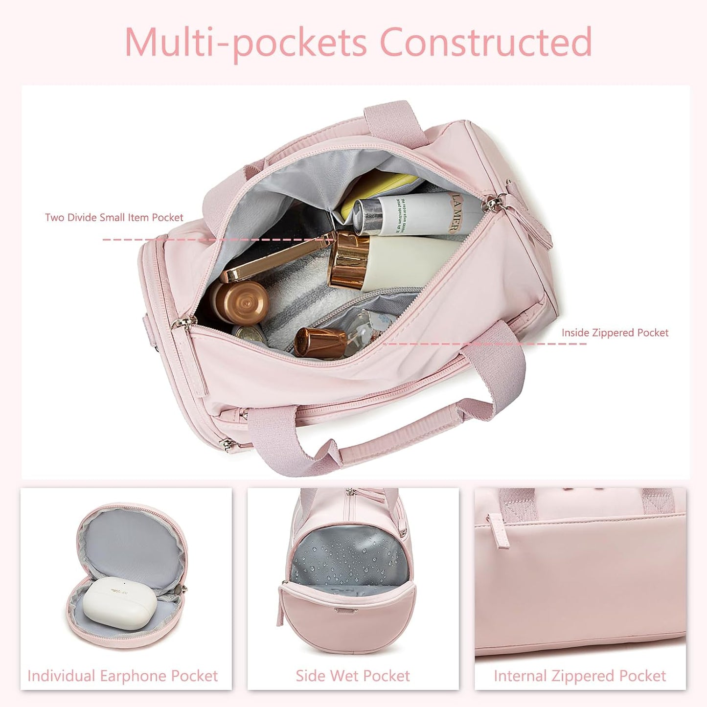 BTOOP Mini Gym Bag for Women, 12-Inch Small Duffle Bag with Wet Pocket and Coin Purse, Lightweight Water-Resistant Workout Bag for Yoga, Pilates, Dance and Travel (Pink)