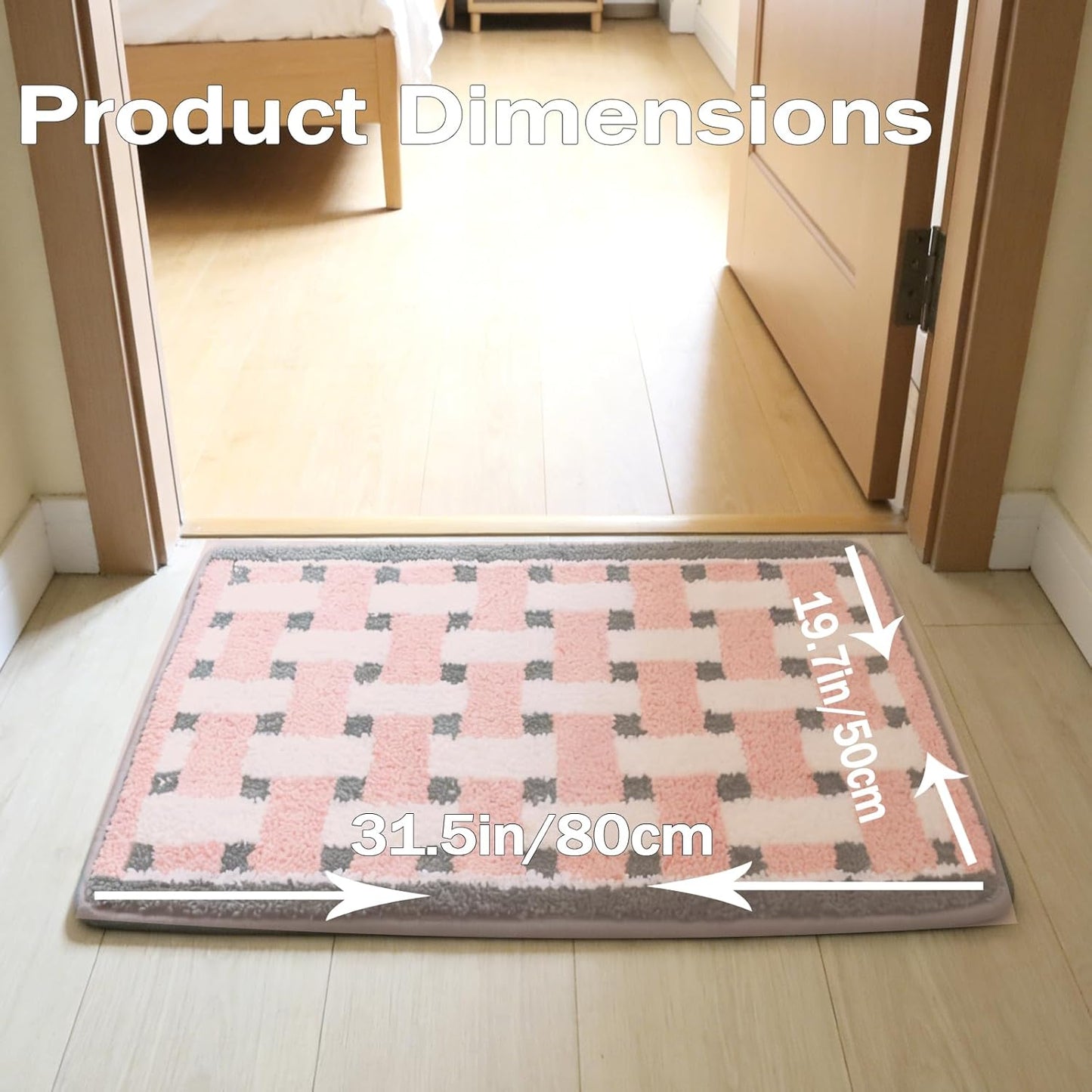 Bath mats for Bathroom Non Slip, 32" X 20" Pink and White Checkered Bath Mat, Luxury Microfiber Super Absorbent Bathroom-Rug, Aesthetic Bathrooms Rug, Classic Bath Decor Washable.