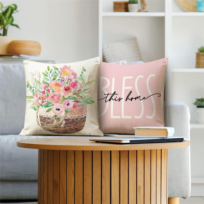 Spring Summer Pillow Covers 18x18 Floral Spring Summer Decorations Home Sweet Home Pink Throw Pillow Covers Bless This Home Farmhouse Cushion Case for Sofa Couch Set of 4