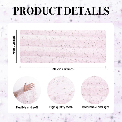 Artoid Mode Silver Stars Pink Gauze Table Runner 120 Inch 10FT, Reversible Glitter Sheer Dining Wedding Holiday Birthday Table Decor for Home Party