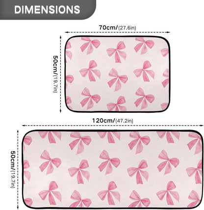 Burbuja Pink Bow Kitchen Rug and Mat Set of 2, Absorbent Washable Non Skid Comfort Standing Floor Mat for Kitchen Bathroom Living Room Sink Laundry