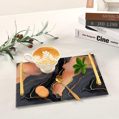 Marble Black Peach Decorative Acrylic Cafeteria Tray with Handles Divided Serving Tray for Jewelry Perfume for Table Serving bandejas para cama