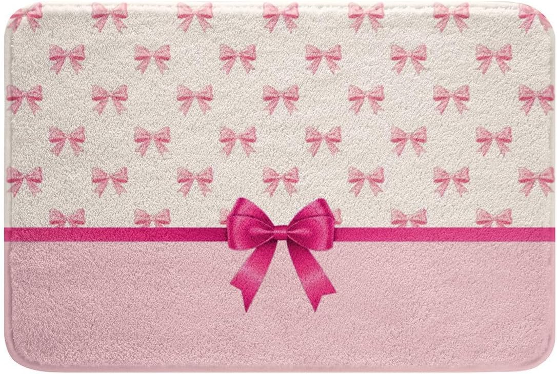 Feelyou Pink Bow Bathroom Rugs Girls Cute Bowknot Bath Mats Microfiber Dreamy Princess Bathroom Accessories Floor Doormats Non-Slip 16"x24" Soft