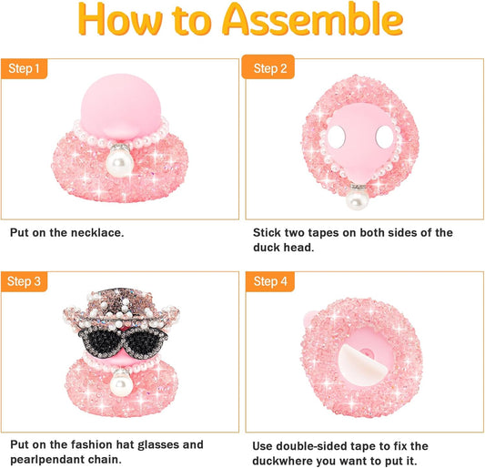 wonuu Pink Diamond Rubber Duck Car Ornaments Dashboard Decorations for Cool car Accessories with Diamond