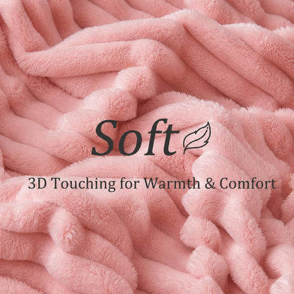 Ultra Soft 3D Striped Throw Blanket Couch Sofa Bed, Cozy Plush Fluffy Fleece Blanket Bedroom Home Decor, Warm Lightweight Gentlesoft Blanket Gifts for Birthday(Pink Full(71"x87"))
