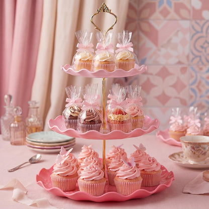 Novabright 3 Pack Pink Cupcake Stands, Round 3-Tier Gradient Serving Tray, Plastic Dessert Table Display Tower for Wedding Bridal Baby Shower Birthday Tea Party