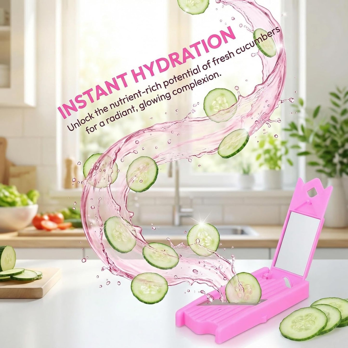 Unomor Cucumber Slicer Tool Facial Mask Cucumber Cutter with Mirror Abs Veggie Slicer for Thin Slices Diy Skincare Fruit and Vegetable Prep Pink 4.72 X 2.08 X 0.59 in