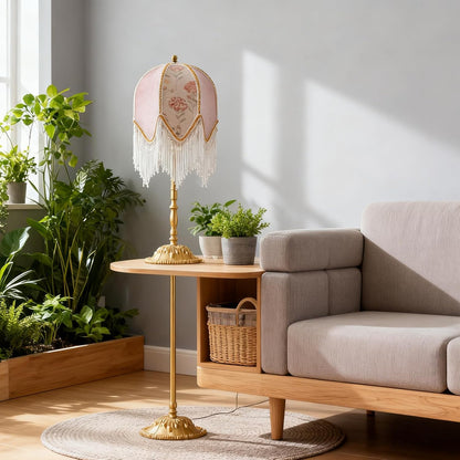 American Retro Pink Table Lamp, Handmade Custom Beaded Tassel Desk Lamp, Victorian Style, for Bedside Bedroom Living Room Study Room Home Office Reading Room Desk Lamp