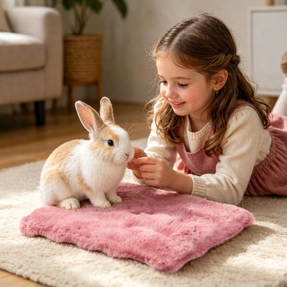 2 Pack Rabbit Mat, Soft Plush Bunny Bedding with Non-Slip Bottom, Washable Fluffy Guinea Pig Cage Liner, Small Pet Sleeping Pads for Hamster, Chinchilla, Pink