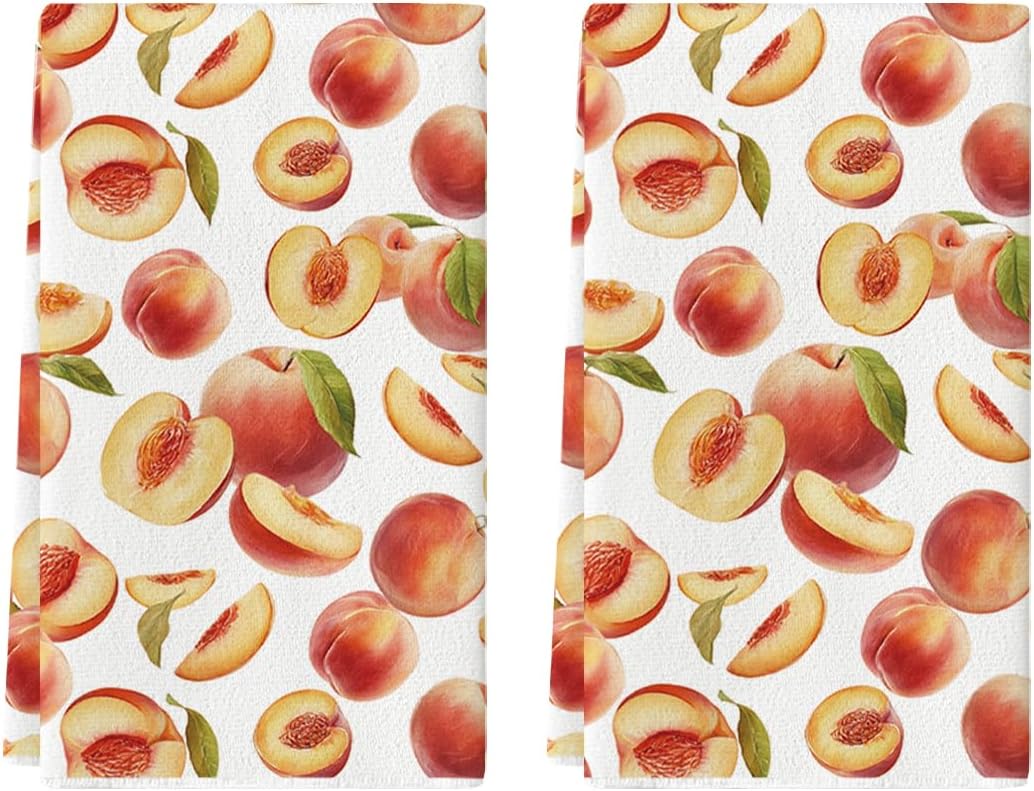 Artoid Mode Peach Juicy Sweet Fruits Summer Kitchen Towels Dish Towels, 18x26 Inch Farmhouse Decoration Cleaning Set of 2