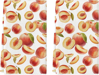 Artoid Mode Peach Juicy Sweet Fruits Summer Kitchen Towels Dish Towels, 18x26 Inch Farmhouse Decoration Cleaning Set of 2